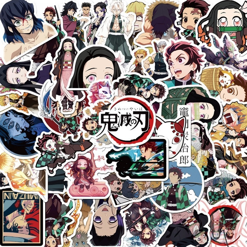 Set 50 Miếng Dán Họa Tiết Hoạt Hình Demon Slayer Nhân Vật Tanjirou/ Nezuko/ Tomioka/ Giyuu
