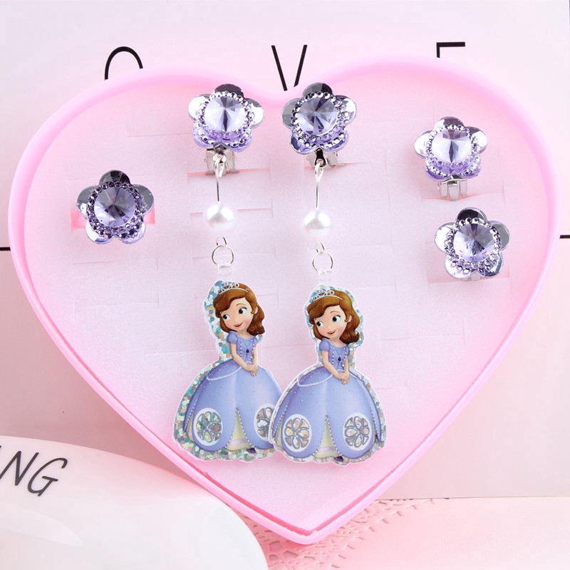 5Pcs/set Bộ bông tai trẻ em Không xỏ lỗ tai Anting Earrings for Girls No Pierced Ears