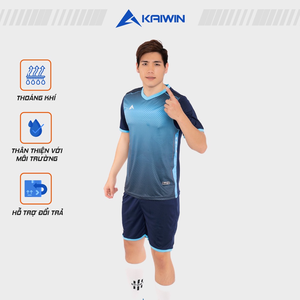 Bộ Quần Áo Bóng Đá Nam KAIWIN Pyramid Màu Xanh Than Chất Vải Polyeste Thấm Hút Mồ Hôi