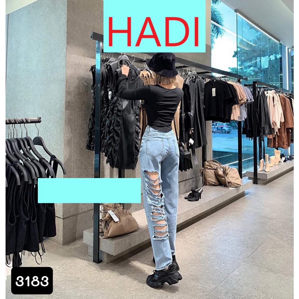 QUẦN JEAN ỐNG RỘNG NỮ RÁCH NGANG NHIỀU SỌC SAU CHÂN SIÊU CÁ TÍNH HADI ĐỦ SIZE S, M, L-TD3183