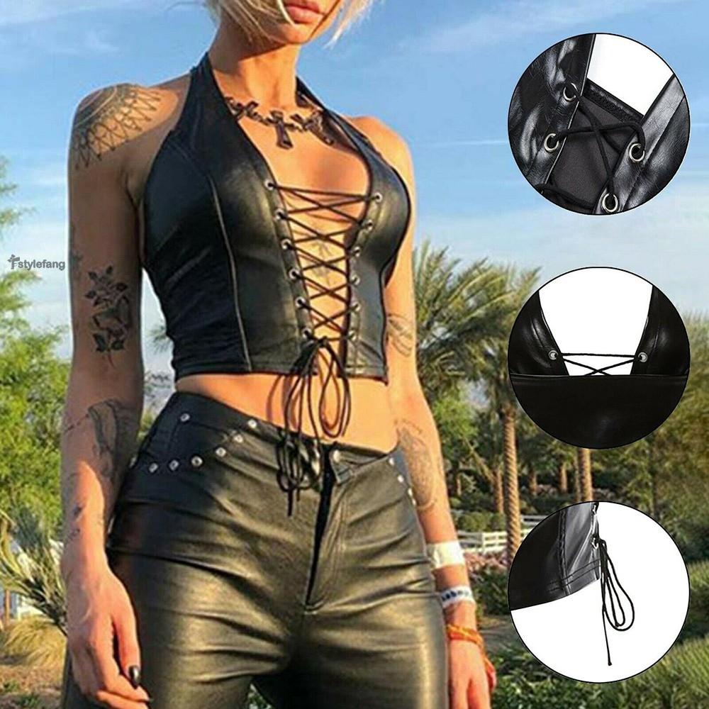 Áo Nịt Ngực Bằng Da Bóng Phong Cách Punk Gothic Thời Trang Cho Nữ