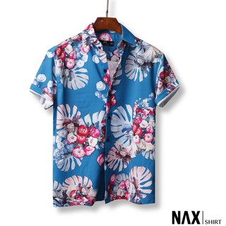 Áo sơ mi họa tiết cho nam NAXSHI055, tay ngắn, form rộng, chất lụa Ý