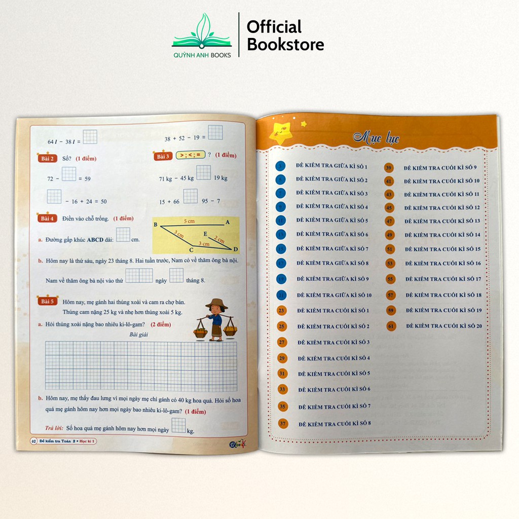 Sách - Combo Đề kiểm tra toán và tiếng việt lớp 2 học kỳ 1  - NPH Qbooks