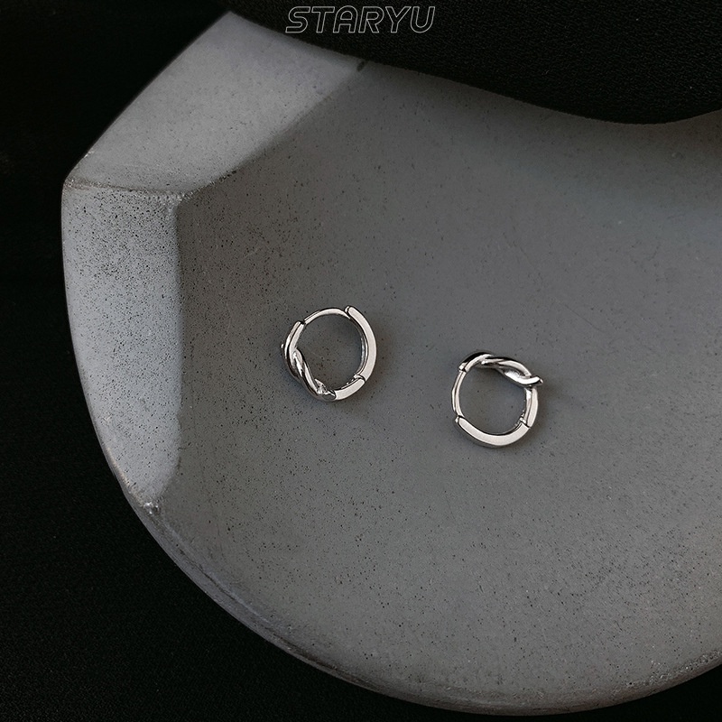 Bông tai dạng tròn xoắn mini bằng bạc s925 cho nam và nữ