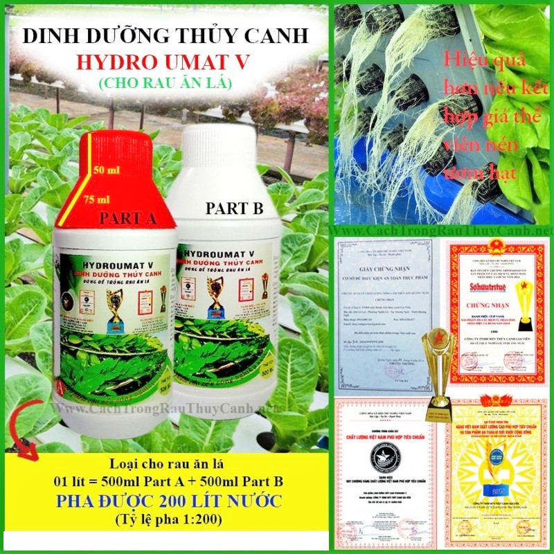 Bộ 2 Chai Dung Dịch Dinh Dưỡng Thủy Canh Cho Rau Ăn Lá Hydro Umat V -KLT 1 Lít