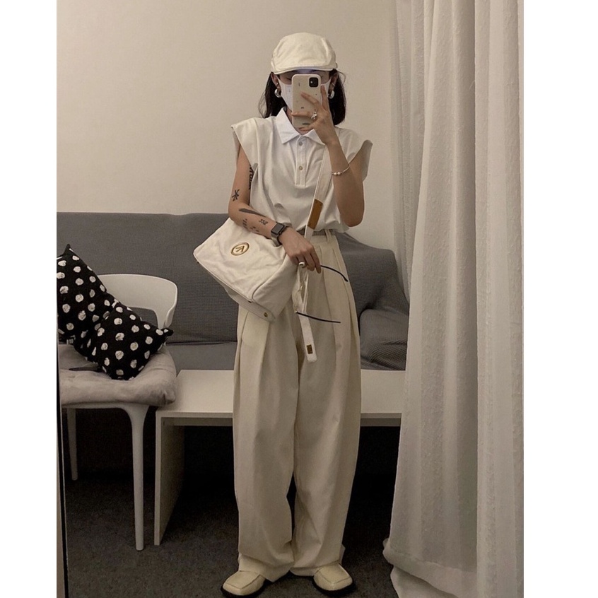 Áo Thun Sát Nách Cổ Polo Màu Sắc Đơn Giản Phong Cách retro Mỹ Cho Nữ