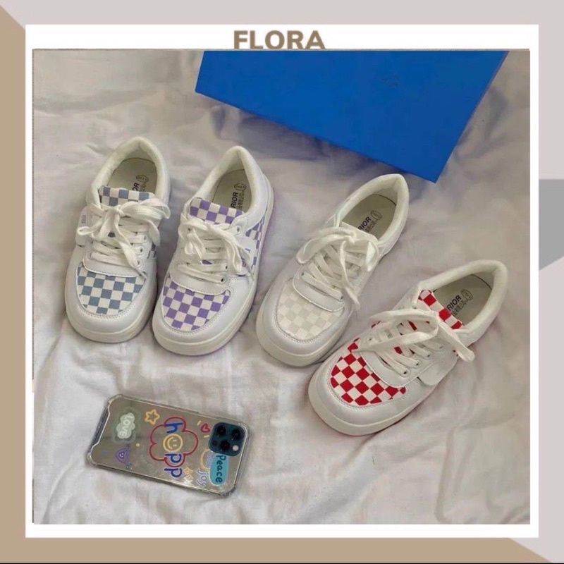 Giày Thể Thao Nam Nữ Ulzzang Kẻ Sọc Caro Đế Bánh Mì Vải Canvas siêu xinh giá rẻ FLORA G10