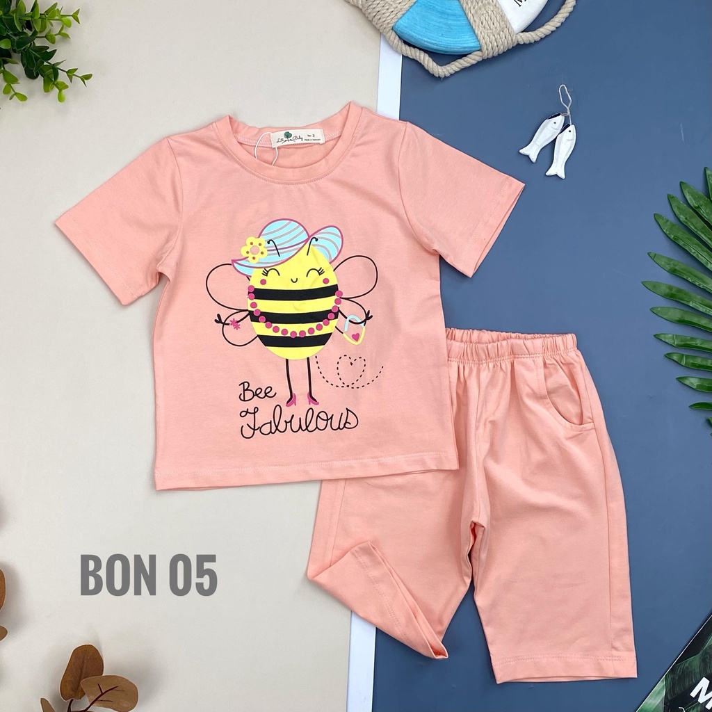 Bộ cotton bé gái LITIBABY làm từ vải cotton mát, áo in hình con ong size 2/7T