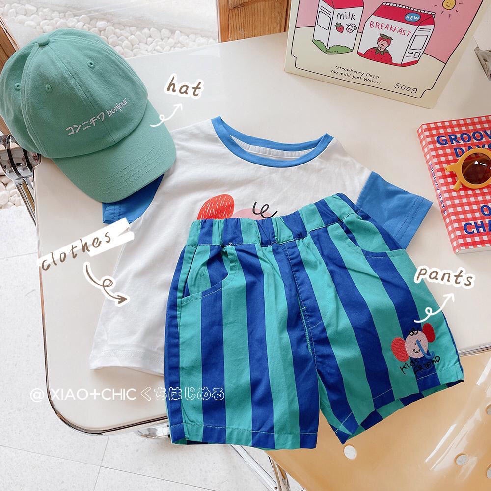 Bộ Đồ 2 Mảnh Áo Tay Ngắn Và Quần Ngắn Bằng Vải Cotton Nguyên Chất In Hình Voi Phong Cách Nhật Bản Thời Trang Mùa Hè Dành Cho Bé Trai Gái 2022