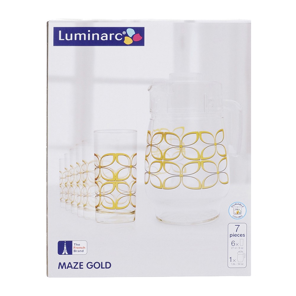 Bộ bình ly thủy tinh 7 món Luminarc Tivoli Maze Gold J6283