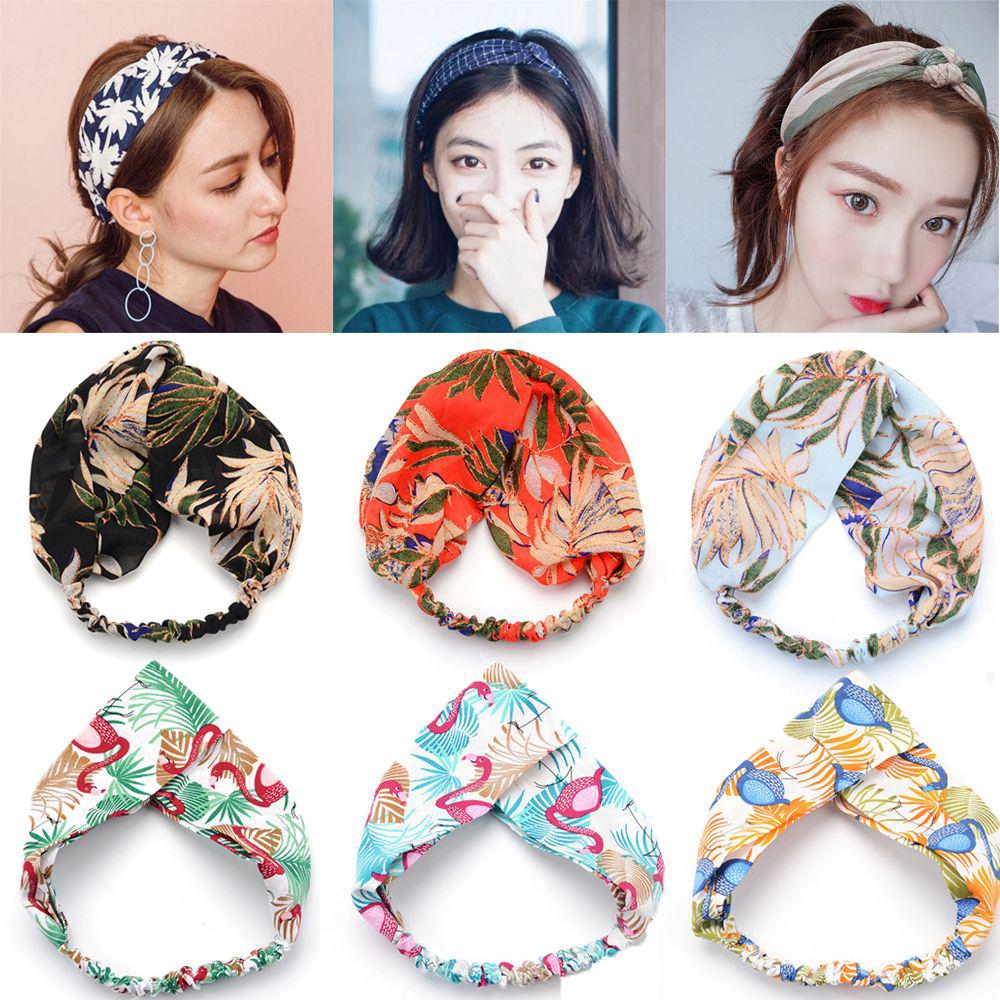 Băng Đô Cài Tóc Co Giãn In Họa Tiết Lá Cây Phong Cách Bohemian Cổ Điển Thời Trang Đi Biển