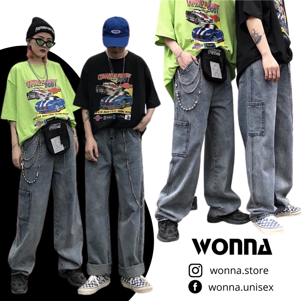 {SẴN+KÈM ẢNH THẬT} Quần Jeans nhạt denim unisex oversize street style Hàn Quốc jean street style hip hop