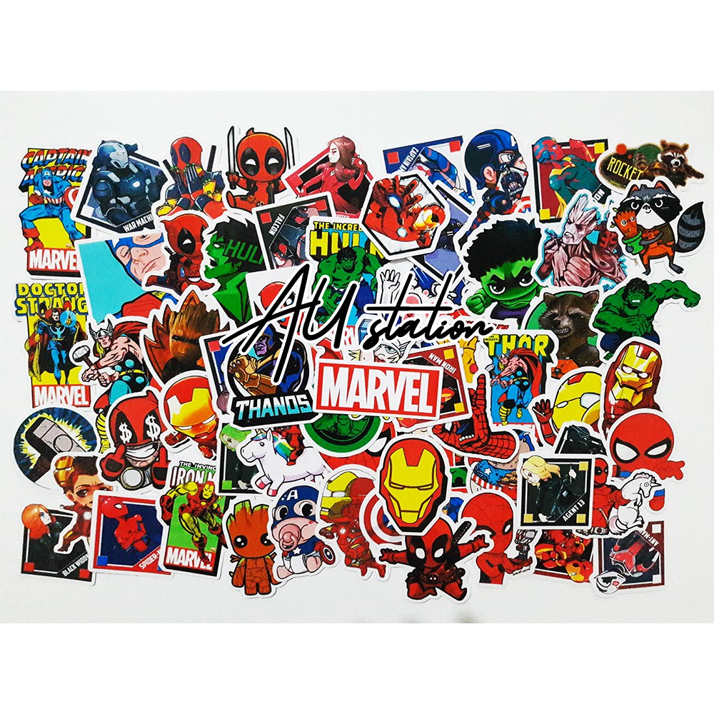 Sticker MARVEL  nhựa PVC không thấm nước, dán nón bảo hiểm, laptop, điện thoại, Vali, xe, ... MARVEL Cực COOL