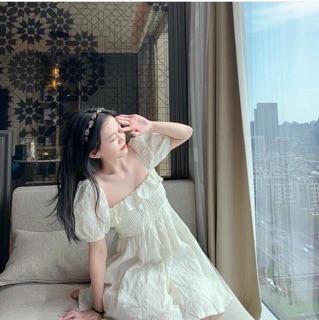 Váy tay bồng cúc họa mi ( có ảnh thật)