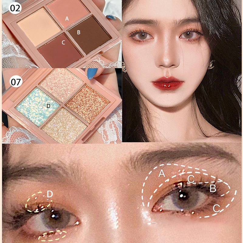 Bảng Phấn Mắt Coolbabie 4 Màu Tông Lì / Nhũ Ngọc Trai Trang Điểm Mặt