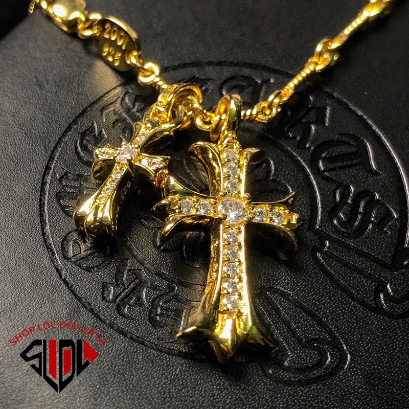 Dây chuyền Chrome Heart double Cross  mạ vàng và bạc.