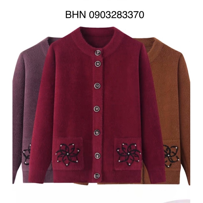 Áo khoác len dày ấm cổ tròn cho bà, cho mẹ mẫu sang trọng quảng châu cho U60 U70U80 U90