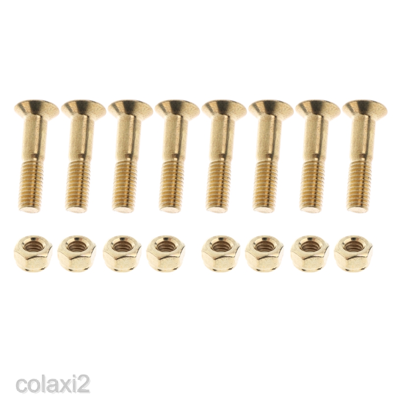 8 Pieces Skateboard 25mm Truck Bolts Screws with Nuts Set Hardware - Golden
