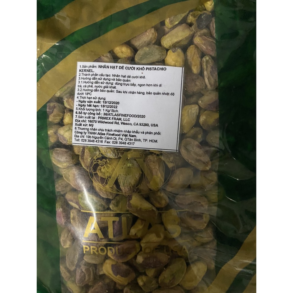 Nhân hạt dẻ cười khô – Primex Farms Pistchios 1KG