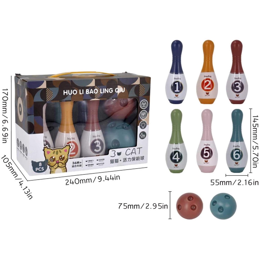 Đồ chơi bowling cho trẻ em, Bộ đồ chơi trò chơi bát 8 mảnh dành cho trẻ em Đồ chơi giáo dục sớm cho trẻ mới biết đi và trẻ từ 2-6 tuổi