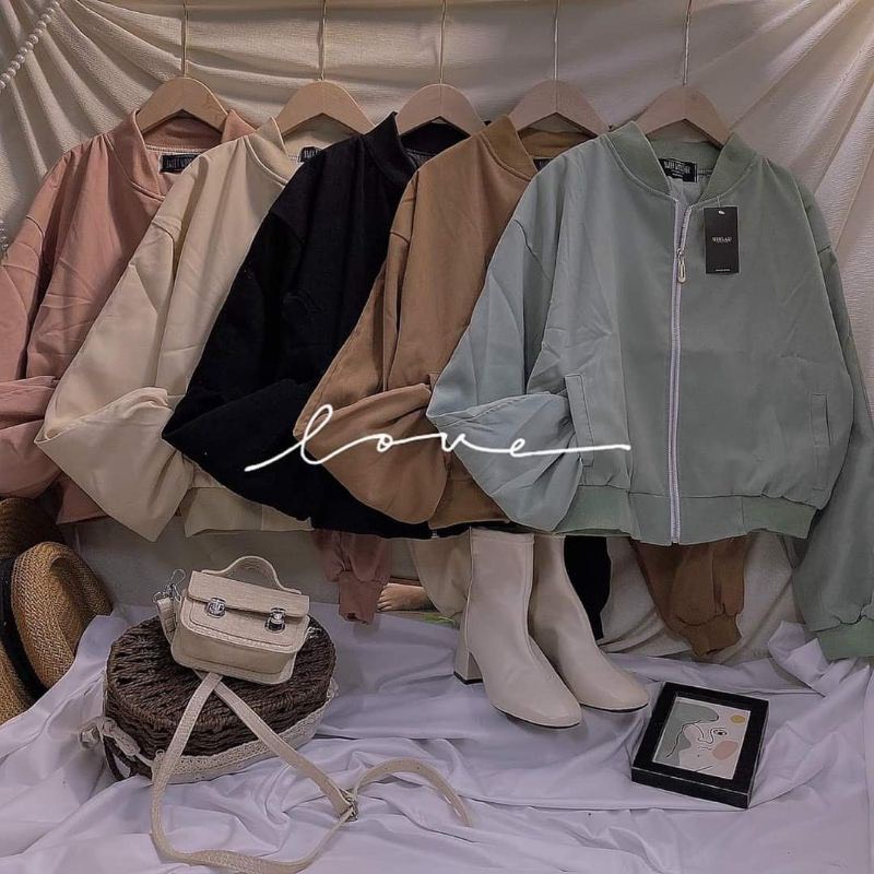 AKDL1_Áo Khoác Nữ_Áo Bomber Lửng Form Unisex_Tay Cánh Dơi Phồng Phom Rộng_Chất Da Lộn Mịn Nhập_Hàng May 2 Lớp Freesize