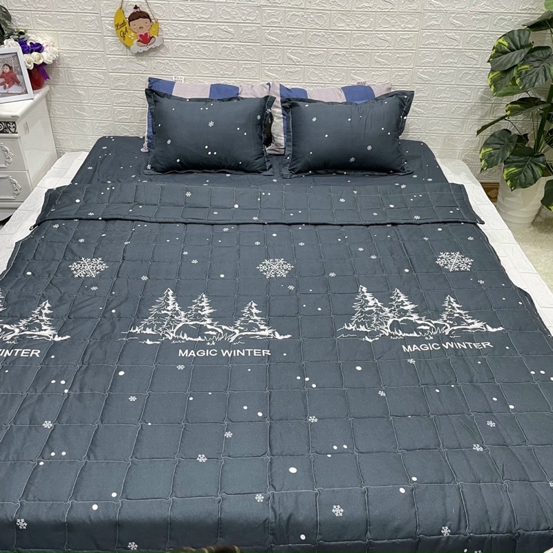 Bộ 5 món chăn hè Cotton Poly gồm 1 ga ,2 vỏ gối đầu , 1 vỏ gối ,1 chăn hè Trần bông