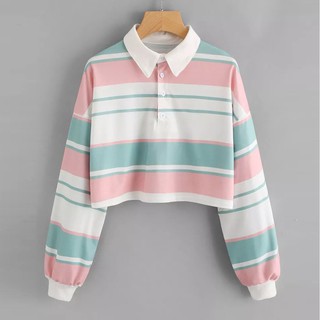 Áo Croptop Trễ Vai Hoạ Tiết Kẻ Sọc Cho Nữ