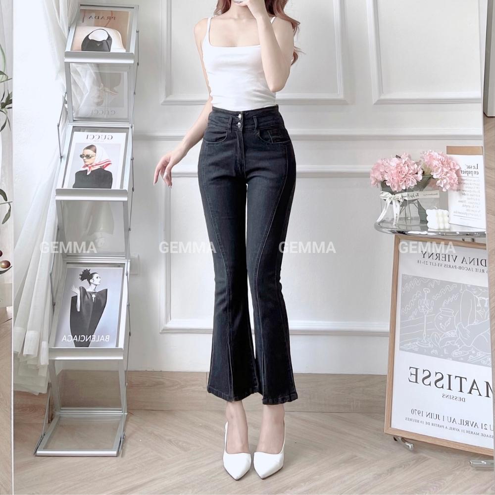 Quần jean nữ Gemma ống loe xẻ ông, quần skinny jean nữ ôm dáng vải co dãn cao cấp