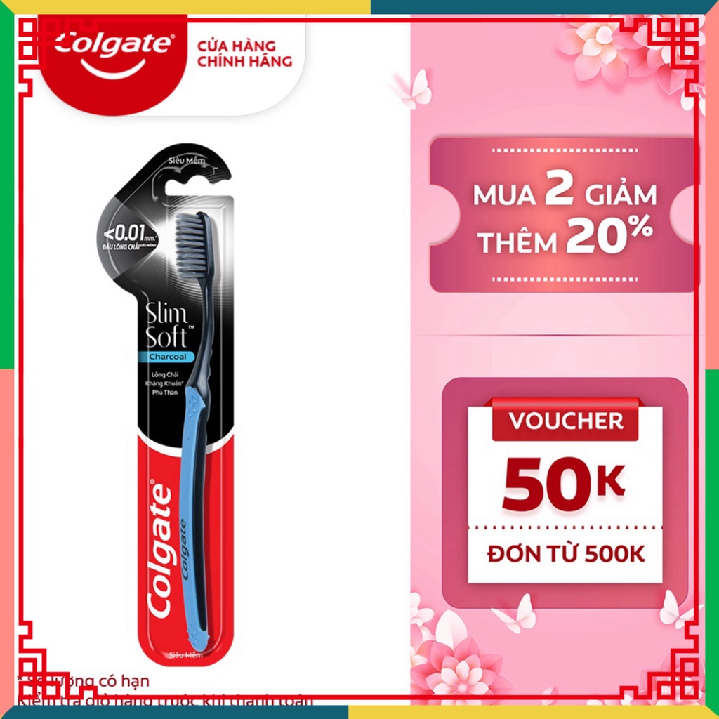 Bàn chải đánh răng Colgate than hoạt tính diệt khuẩn SlimSoft Charcoal mềm mảnh