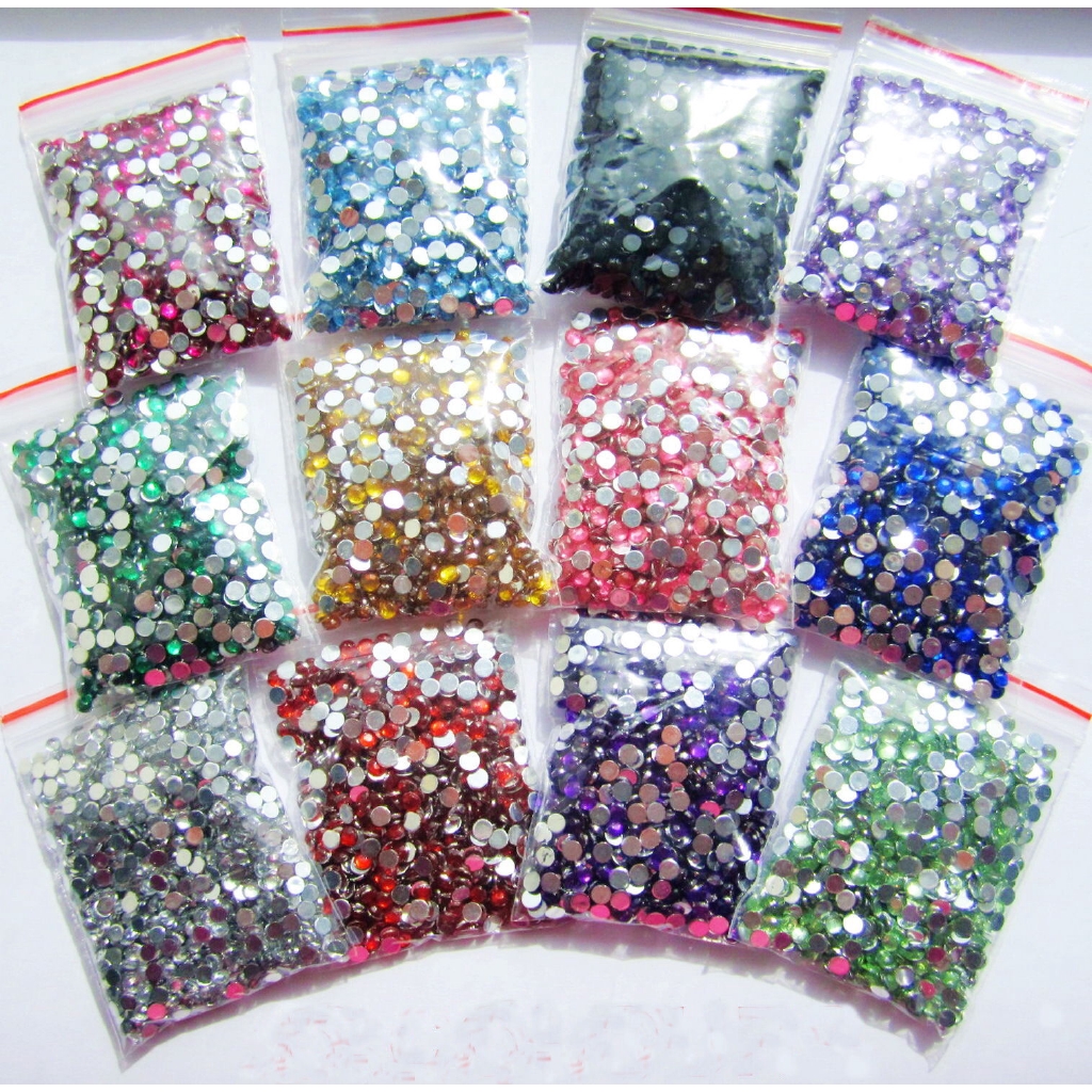 2000 Hạt Đá Nhựa Resin Pha Lê Chân Phẳng Lấp Lánh 14 Mặt 2Mm