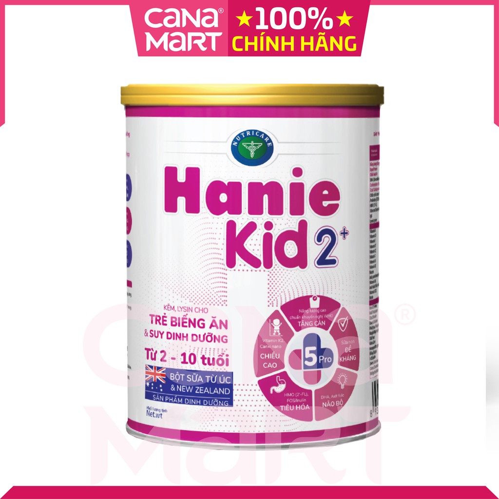 Sữa bột Nutricare Hanie Kid 2+ dành cho trẻ biếng ăn, suy dinh dưỡng, giúp tăng cân, tăng cường miễn dịch (900gr)