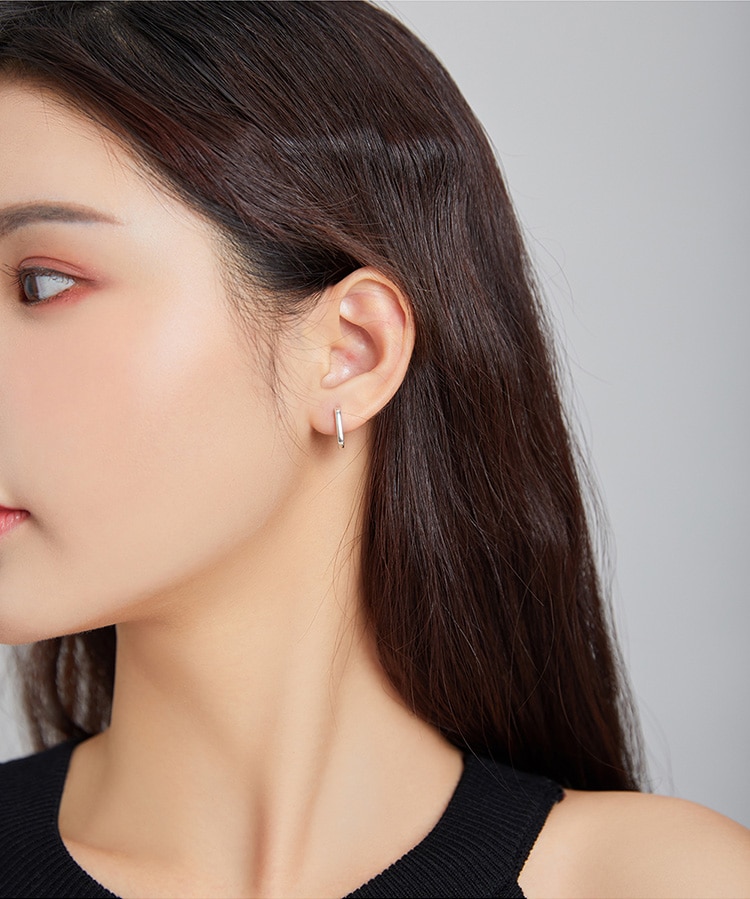 Đôi Bông Tai Cao Cấp Bamoer 925 BSE478 Dành Cho Nữ Dự Tiệc Bằng Bạc Thật Dạng Khóa Vuông