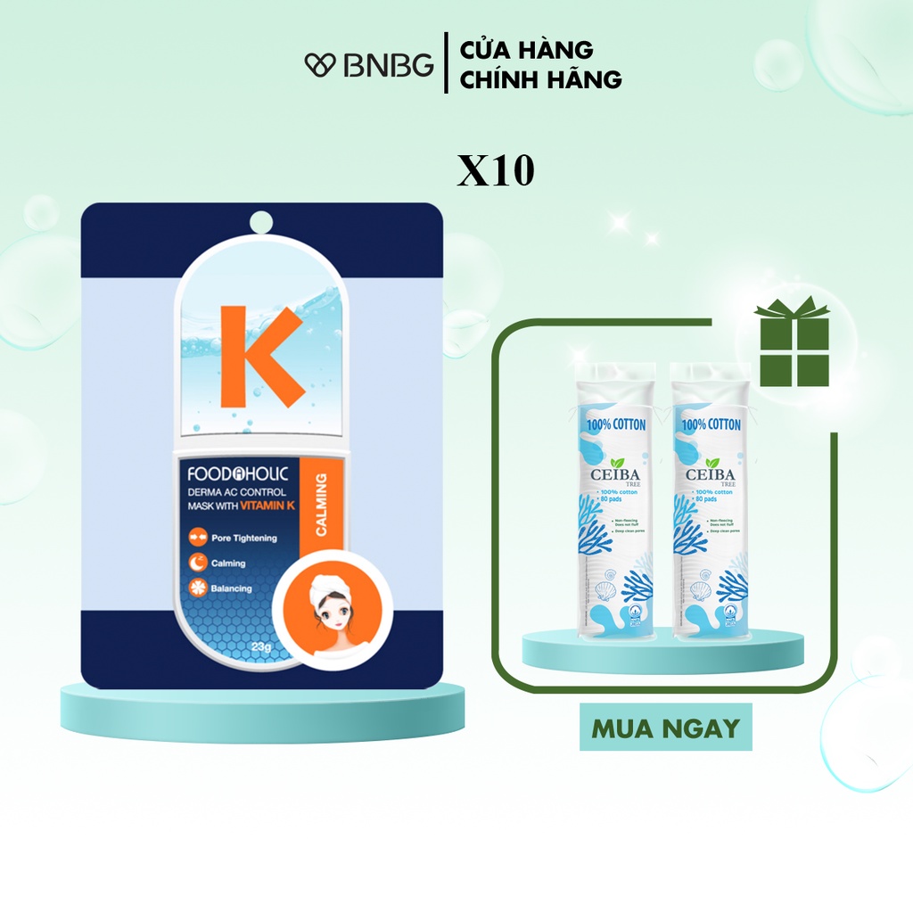 Combo 10 Mặt nạ tinh chất Vitamin K tái tạo da Foodaholic Derma AC Control Mask With Vitamin K 23g x10
