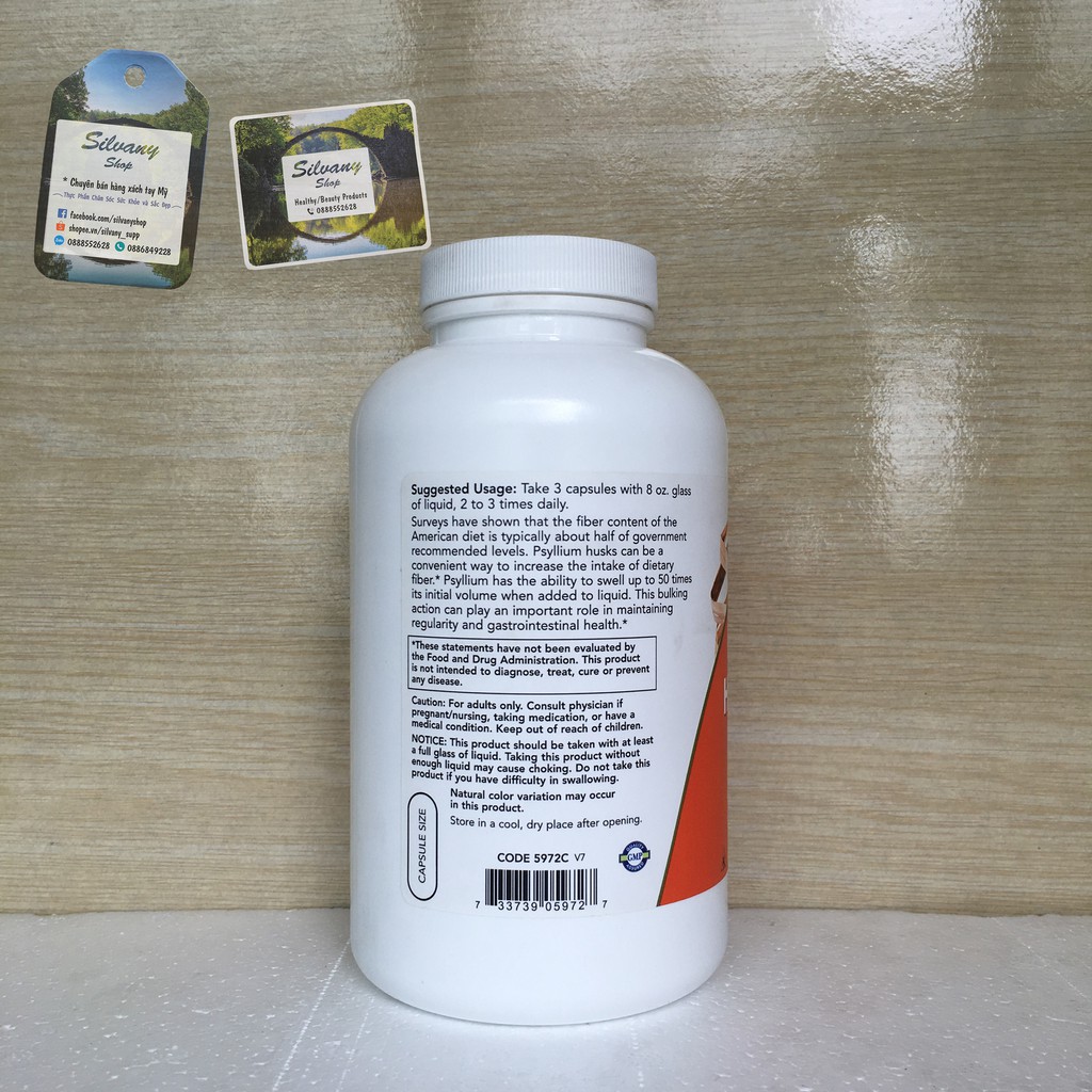 Bột Vỏ Hạt Mã Đề Psyllium Husk Caps Now Foods - Bổ Sung Chất Xơ - Dạng Viên - 500 viên | Thế Giới Skin Care