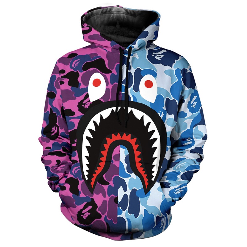 BAPE Áo hoodie In Hình Cá Mập 3d Thời Trang Cho Nam