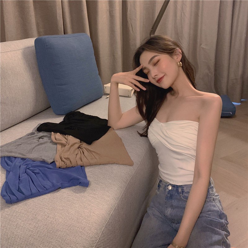 Korean Chic Style Sneaky Design Sexy Crossover Strap Camisole Women's Summer New Outdoor Slim Fit Short Tube Top Fashion