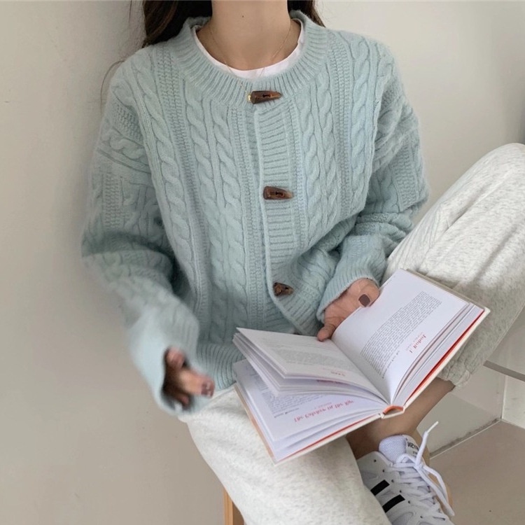 Áo khoác len cadigan thu đông khuy sừng phong cách Hàn Quốc KL02