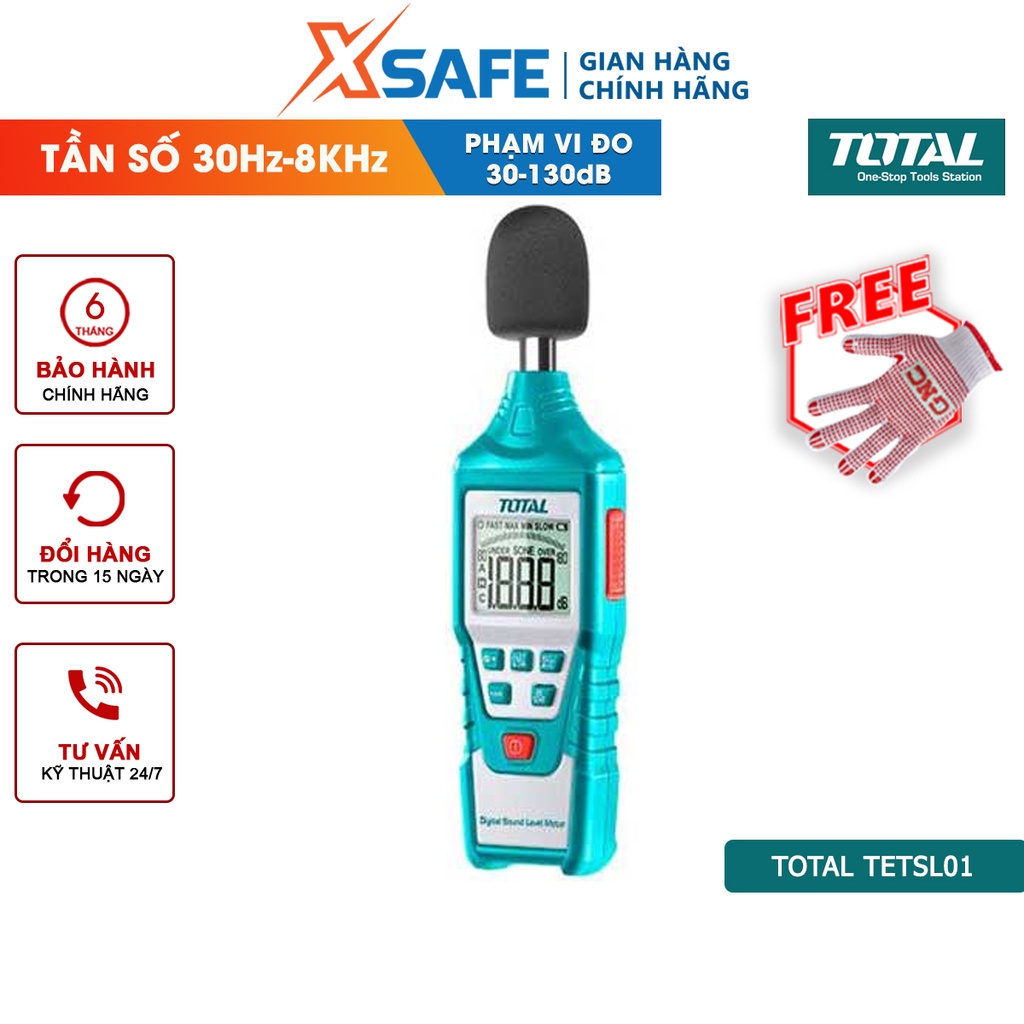 Máy đo độ ồn kỹ thuật số TOTAL TETSL01 Thiết bị đo tiếng ồn, phạm vi đo 30-130dB, độ ồn 50dB, chức năng đèn nền, báo pin