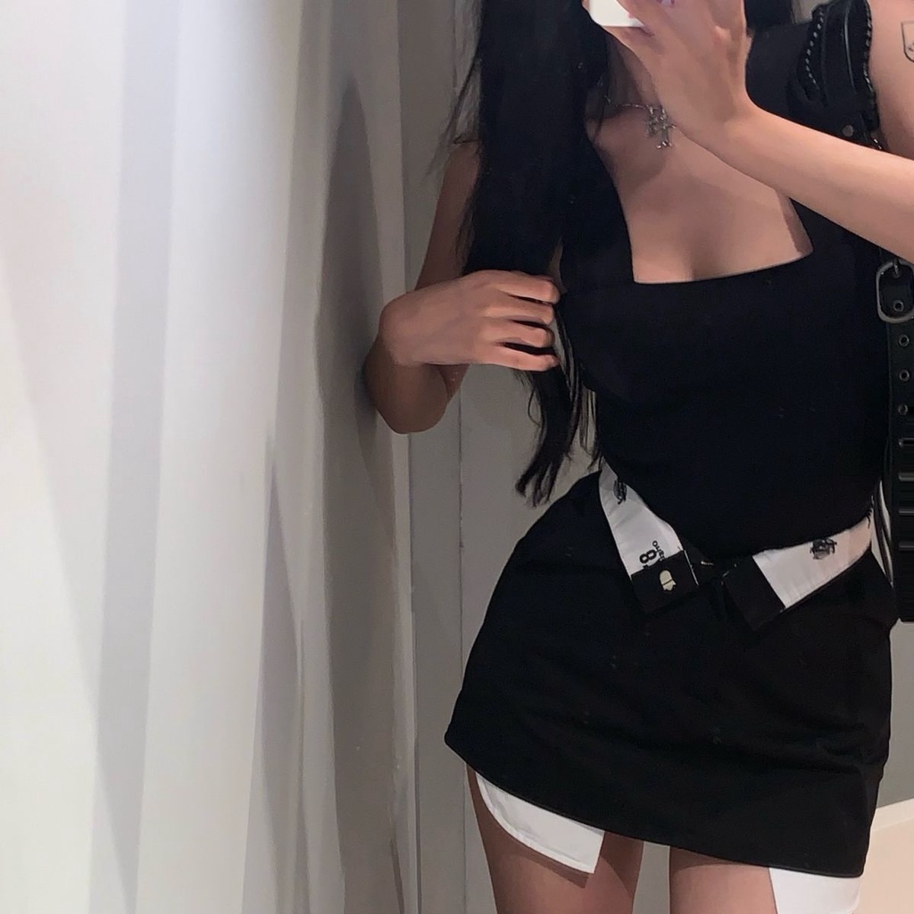 Set Áo Hai Dây Phối Chân Váy Đen Thời Trang Mùa Hè Quyến Rũ Cho Nữ