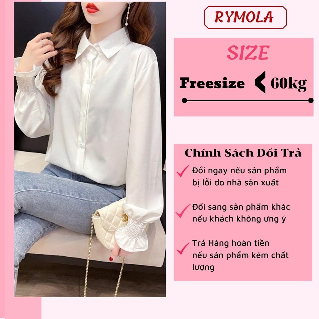 Áo Sơ Mi Trắng Nữ Kiểu Công Sở Form Rộng Đẹp MOLA Tay Phồng Dài Bo Chun Bánh Bèo Hàn Quốc Màu Trắng Kem và Trắng Tinh
