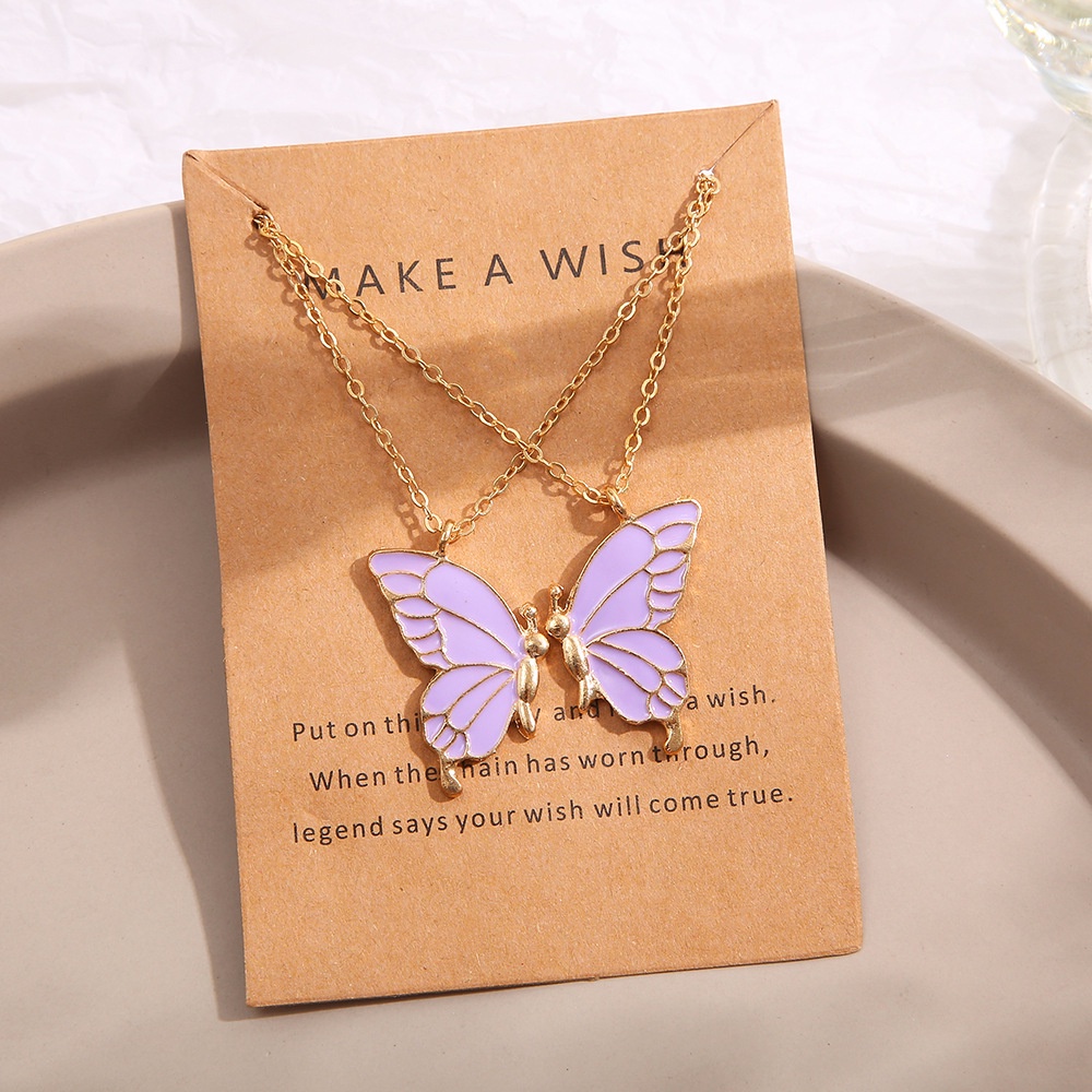 Set 2 Vòng cổ Tình Bạn Mặt Bướm Tráng Men Phong Cách Boho
