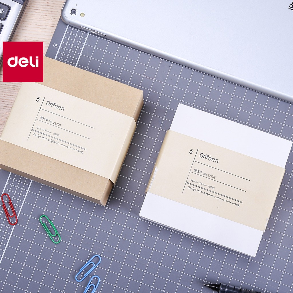 [LIFEMC02BPABAU -10% đơn 250K] Giấy nhắn Deli 98x98mm - 400 tờ - màu trắng/nâu - 1 tệp - 21708/21709