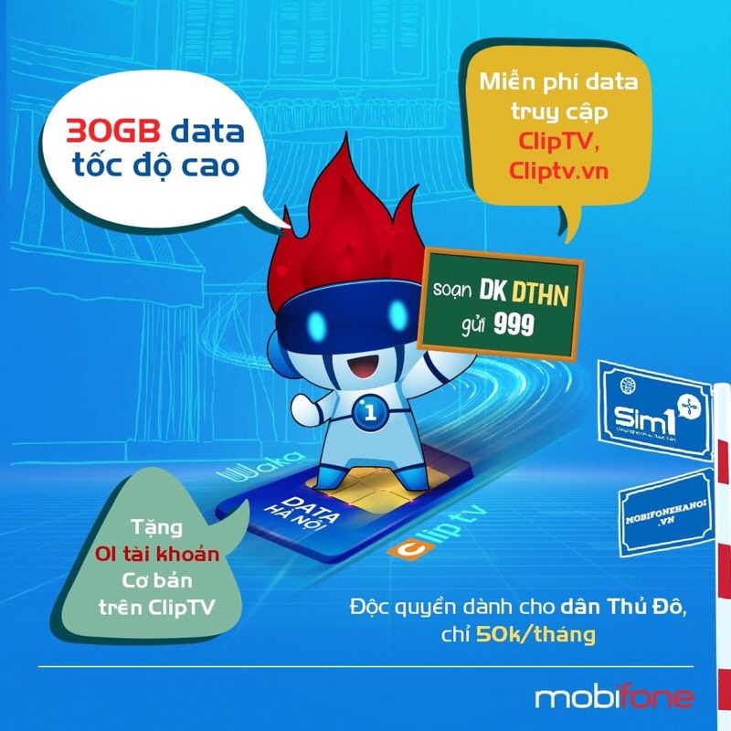 Sim MObifone [DIP50][DTHN] dùng không giới hạn dung lượng và băng thông