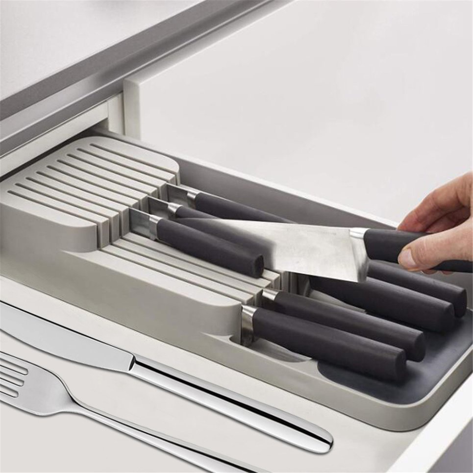 Plastic Knife Block Holder Drawer Knives Forks Spoons Storage Rack Knife Stand