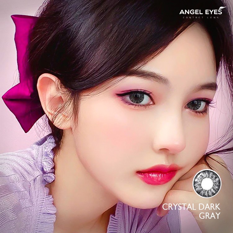 Kính giãn tròng xám đậm pha lê Crystal Dark Gray hiệu Angel Eyes - Đường kính 14.5 - Không độ