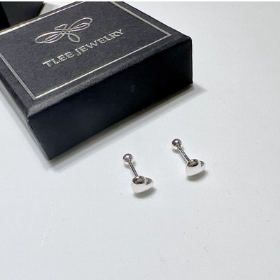 Khuyên tai bạc nữ TLEE tim phồng mini chốt bi vặn bạc 925 cao cấp xinh xắn TLEE JEWELRY B0286