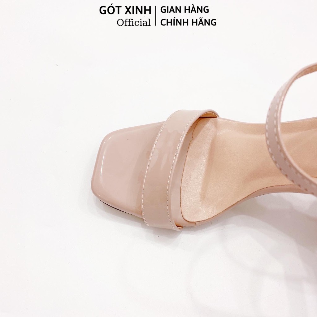 Sandal cao gót nữ GÓT XINH GX211 da bóng quai ngang đế vuông cao 7cm