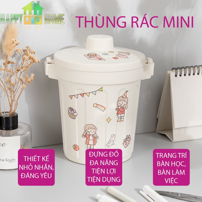 Thùng Rác Mini, Hộp Đựng Nhỏ Hình Chiếc Xô Để Bàn Học Bàn Làm Việc Có Nắp Đậy Tiện Lợi (Bao Gồm Sticker Dán Ngẫu Nhiên)