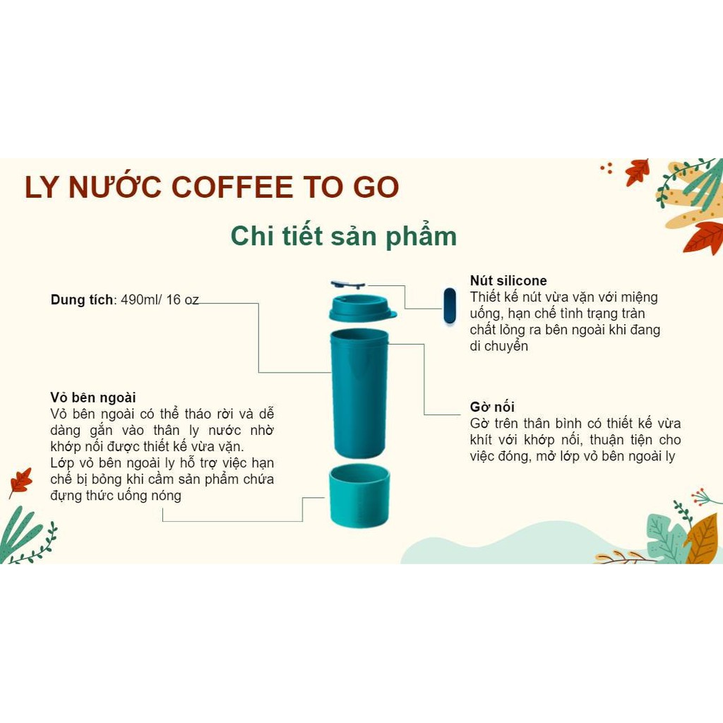 Ly Coffee To Go 490ML Tupperware TẶNG Quai Xách