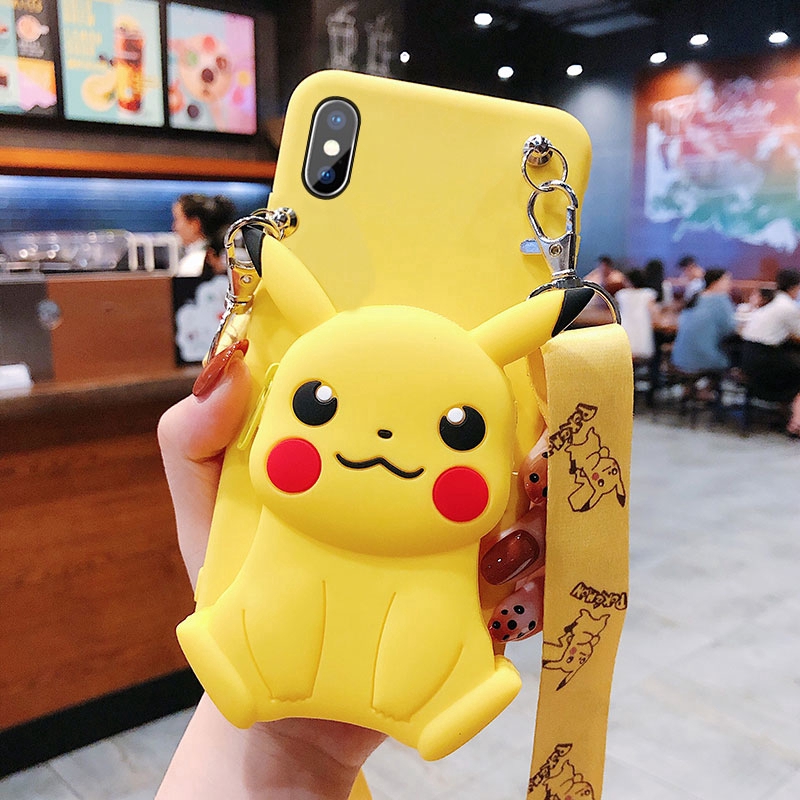 iphone 11 pro max Dây kéo Ví Phim hoạt hình pikachu doraemon silicon mềm iphone5 5s se 6 7 8plus X XR XS MAX Vỏ điện thoại